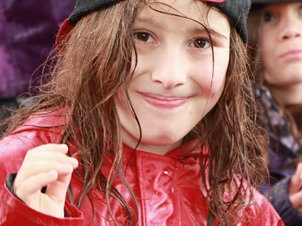 Student in rain gear