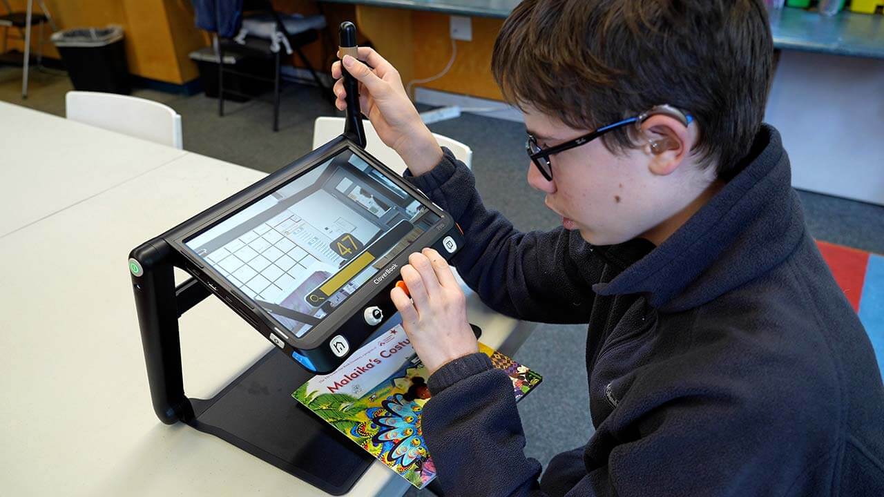 Student using a cloverbook in the classroom