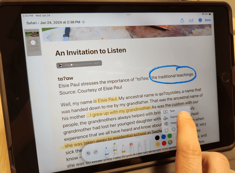 iPad display speaking text